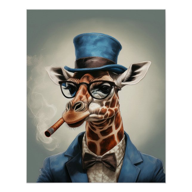 Póster Girafa en el sombrero superior y chaqueta (Anverso)