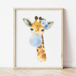 Póster Girafa, Safari, Ciruela de Burbujas Azules, Guarde
