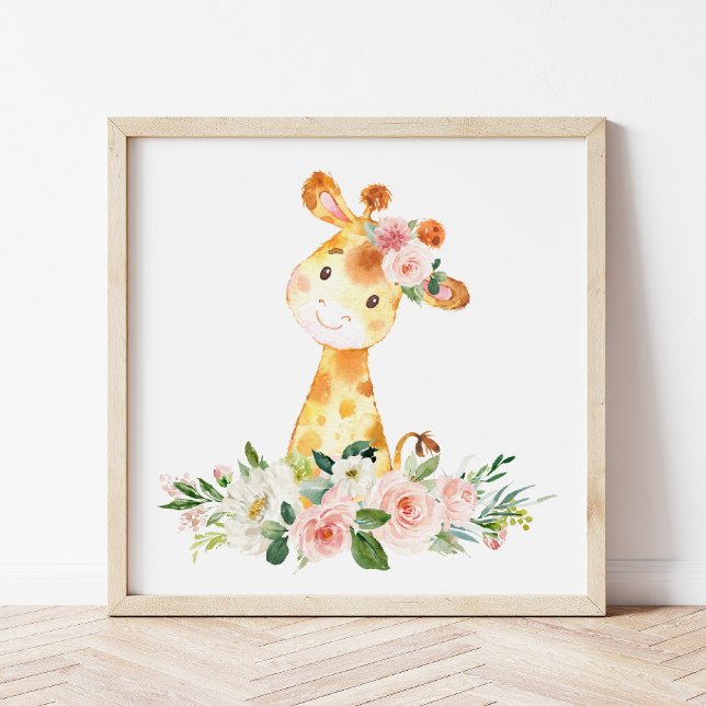 Póster Girafa, Safari, flores rosadas, guardería Chica (Subido por el creador)