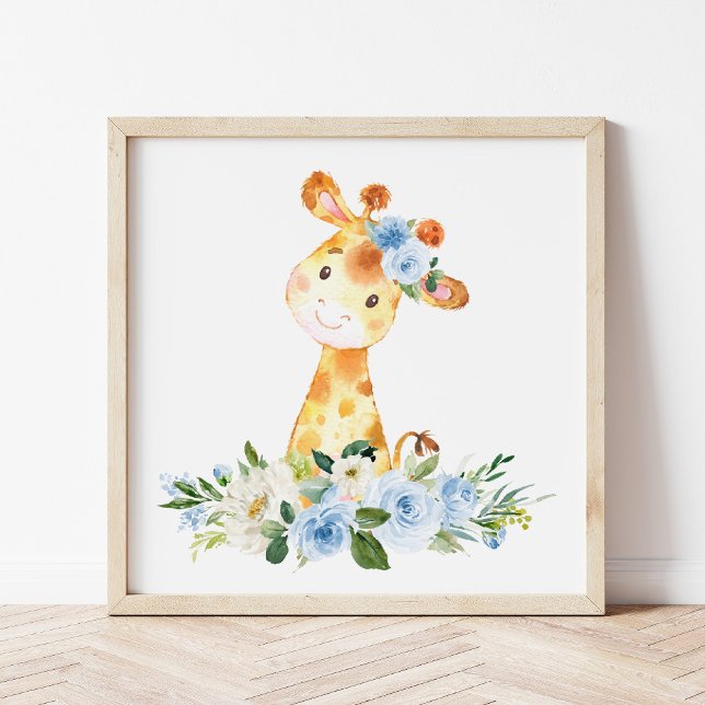 Póster Girafa, Safari, Selva, Flores azules, niñera (Subido por el creador)
