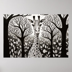 Póster Girafa Tranquila Naturaleza Prairie Esbozo Dibujo