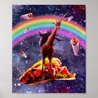 Póster Girafa Unicornio de eslora espacial en bicicleta -