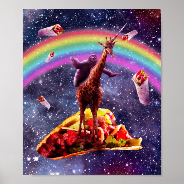 Póster Girafa Unicornio de eslora espacial en bicicleta - (Frente)