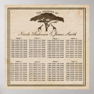 Póster Girafas africanas de safari y asientos de Bodas de