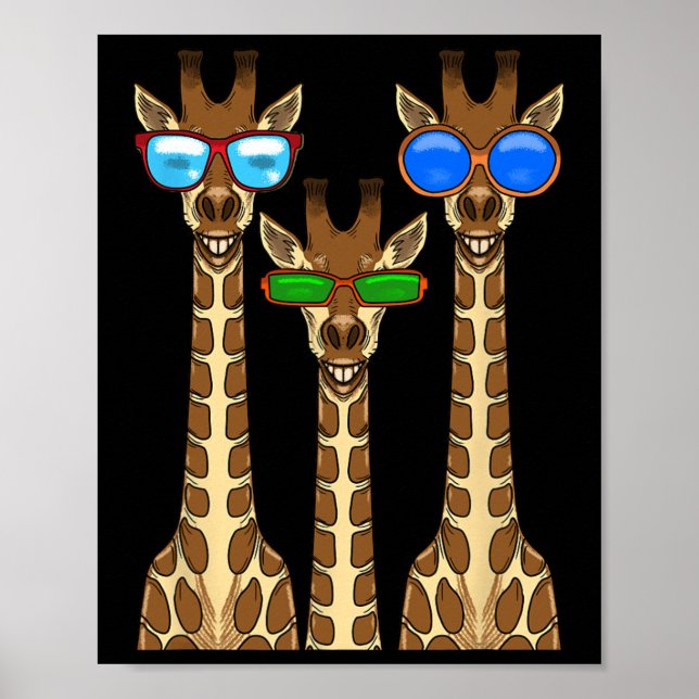 Póster Girafas sonrientes vistiendo sombrillas y un extra (Frente)