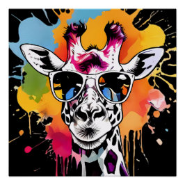 Póster Giraffa de color lindo con gafas de sol salpicadas