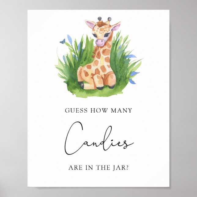 Póster Giraffe - Adivinen cuántos caramelos (Frente)