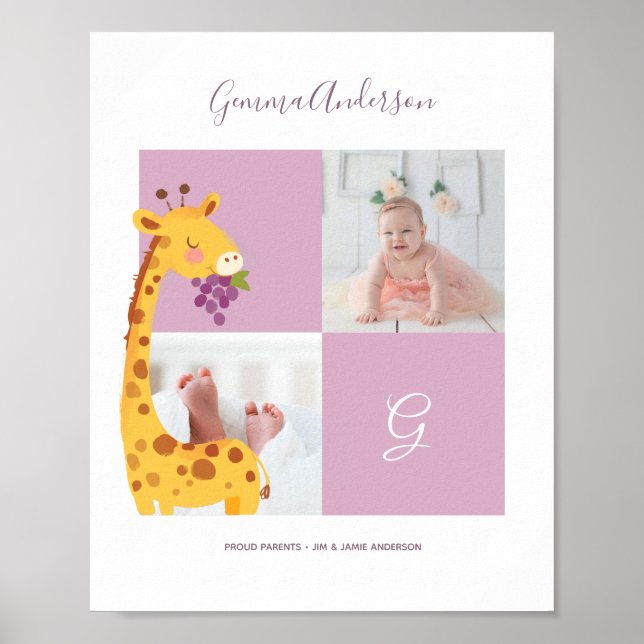 Póster Giraffe - Alphabet Monogram Cute Baby Shower (Frente)