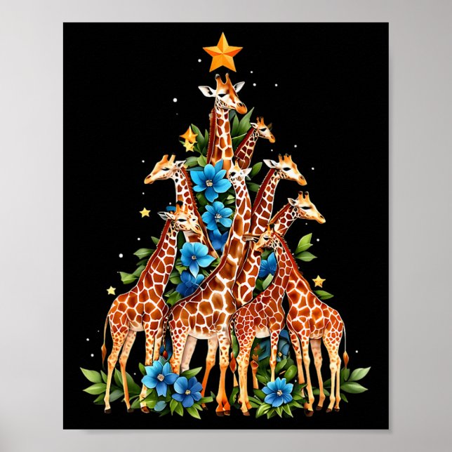 Póster Giraffe Árbol de Navidad Cute Giraffe Amantes de N (Frente)