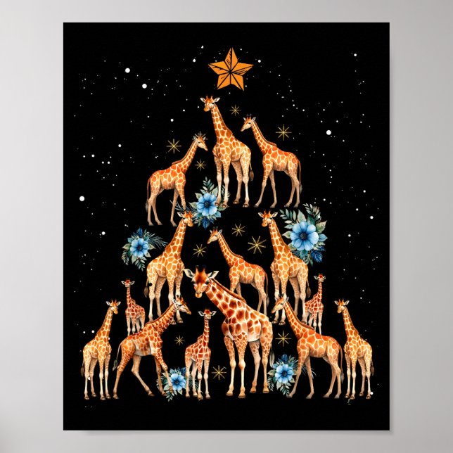Póster Giraffe Christmas Tree Floral Giraffe Xmas Lights  (Frente)