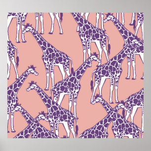 Póster Giraffe Colorful Spots Vintage Safari Ilustracion