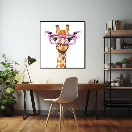 Póster Giraffe con Poster de anteojos rosados