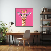 Giraffe con Poster de anteojos rosados