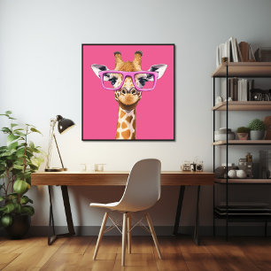 Póster Giraffe con Poster de anteojos rosados
