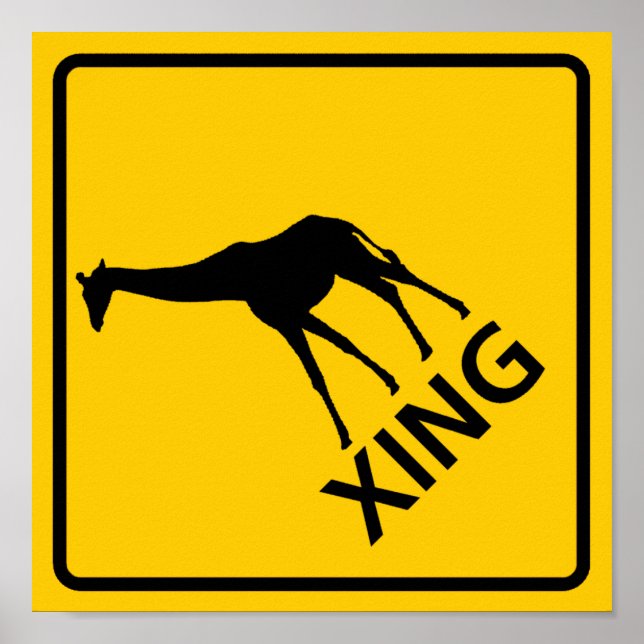 Póster Giraffe Crossing Highway Rótulo (Frente)
