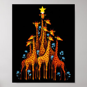 Póster Giraffe Cuta En La Girafa Floral Gorra De Árboles 