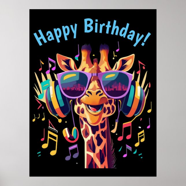Póster Giraffe de Fiesta colorido de Guay con audífonos (Frente)