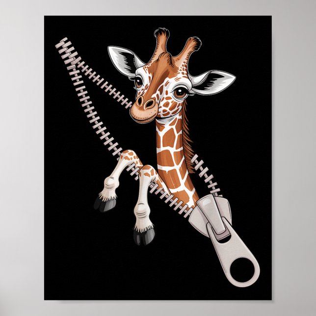 Póster Giraffe Emerging From A Zipper Funny Costume Boys  (Frente)