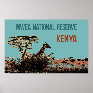 Póster Giraffe en la Reserva Nacional de Mwea, Kenia