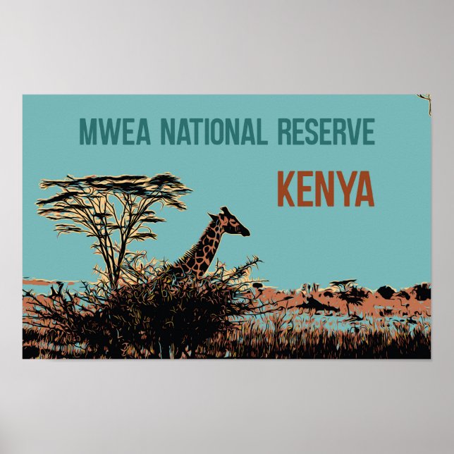 Póster Giraffe en la Reserva Nacional de Mwea, Kenia (Frente)