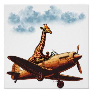 Póster Giraffe en un avión