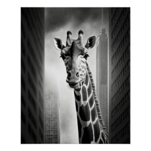 Póster Giraffe en un paisaje urbano