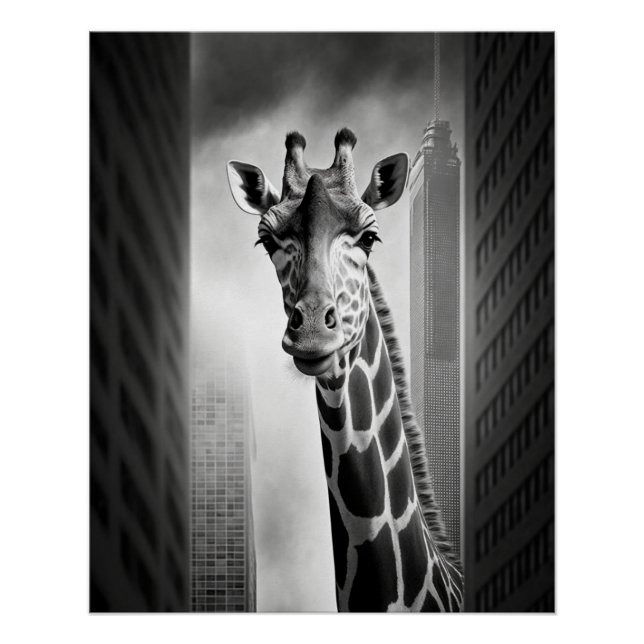 Póster Giraffe en un paisaje urbano (Anverso)