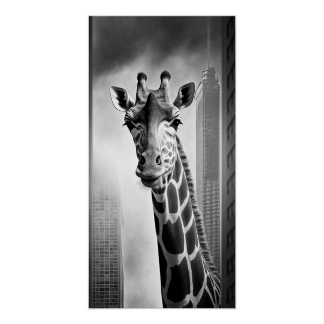 Póster Giraffe en un paisaje urbano (Anverso)