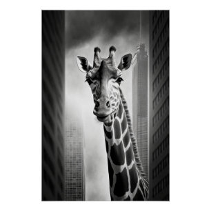 Póster Giraffe en un paisaje urbano