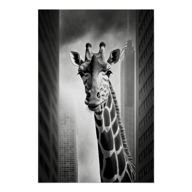 Póster Giraffe en un paisaje urbano (Anverso)