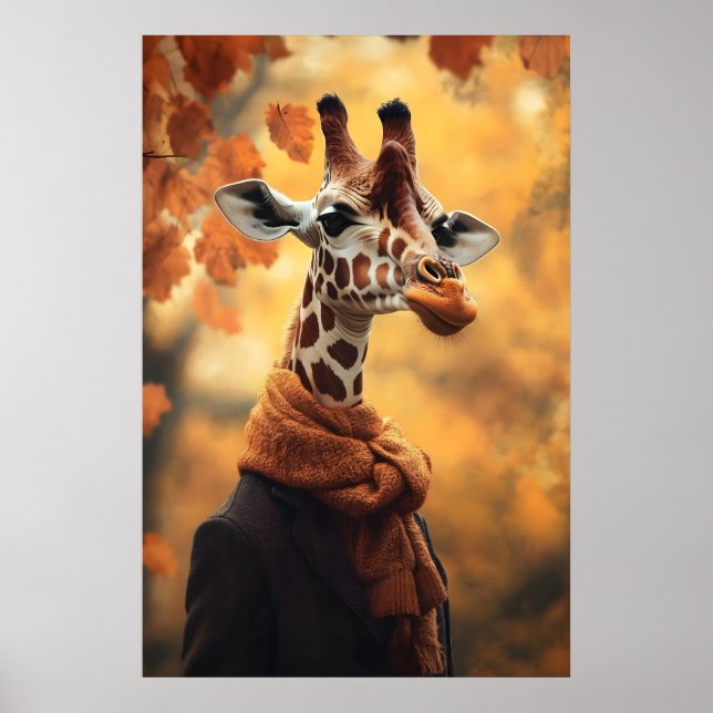 Póster Giraffe in Fall Clothes Art Print, Autumn (Frente)