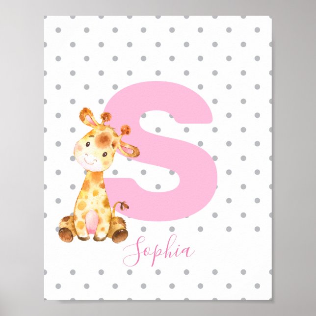 Póster Giraffe Jungle Nombre personalizado Chica bebé Nur (Frente)