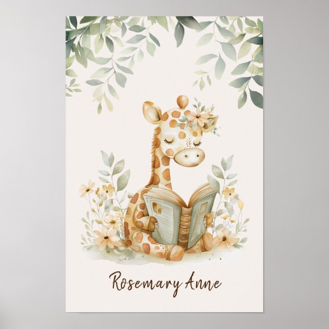 Póster Giraffe leyendo libros de enfermería animal de jun (Frente)