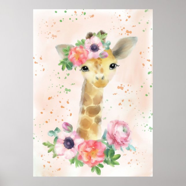 Póster Giraffe Lover Baby Giraffe With Flower (Frente)