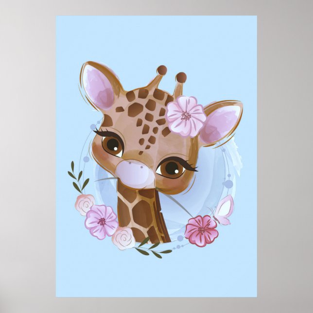 Póster Giraffe Lover Cuate Baby Giraffe Con Flor (Frente)