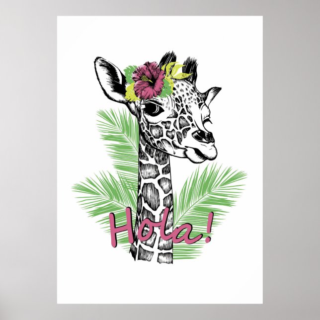 Póster Giraffe Lover Giraffe Con Hibiscus (Frente)