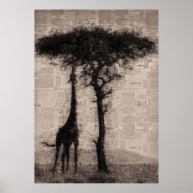 Póster Giraffe Lover Giraffe Newspaper Art (Frente)