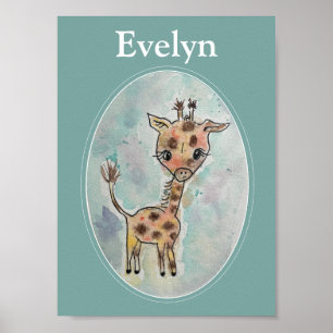 Póster Giraffe Mano Pintada de Agua Personalizada