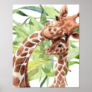 Póster Giraffe Mom & Baby
