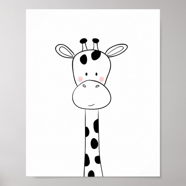Póster Giraffe Nursera Imprimir zoo moderno blanco y negr (Frente)