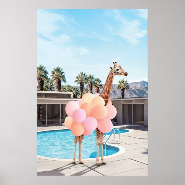 Póster Giraffe Palm Springs Art Print, Giraffe con (Frente)