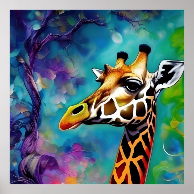 Póster Giraffe Retrato Colorido (Frente)