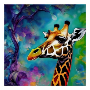 Póster Giraffe Retrato Colorido