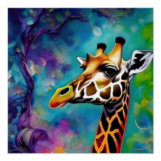 Póster Giraffe Retrato Colorido (Anverso)