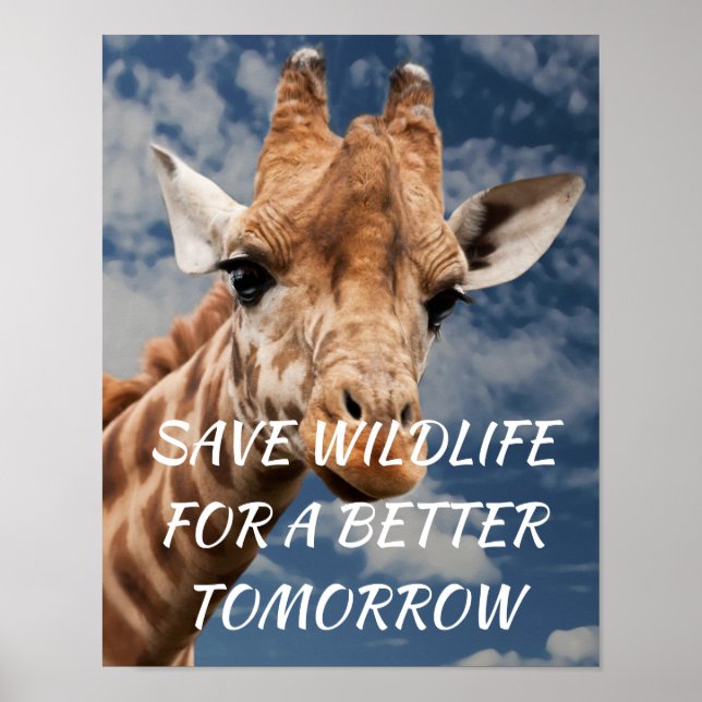 Póster Giraffe, salven la vida salvaje para un mejor maña (Frente)