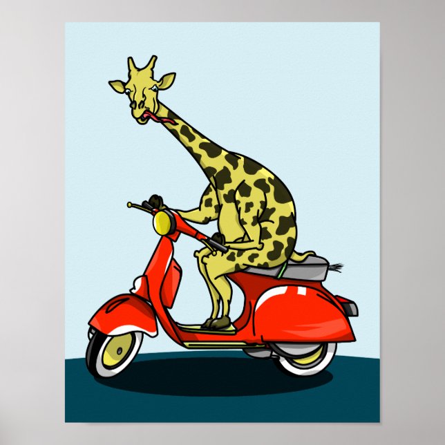 Póster Giraffe sobre un ciclomotor retro (Frente)