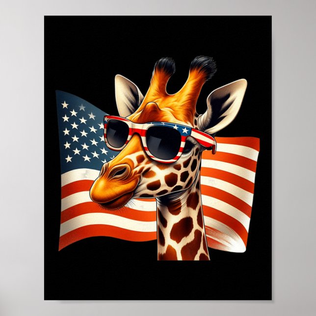 Póster Giraffe Sungles Bandera Estadounidense Patriótica  (Frente)