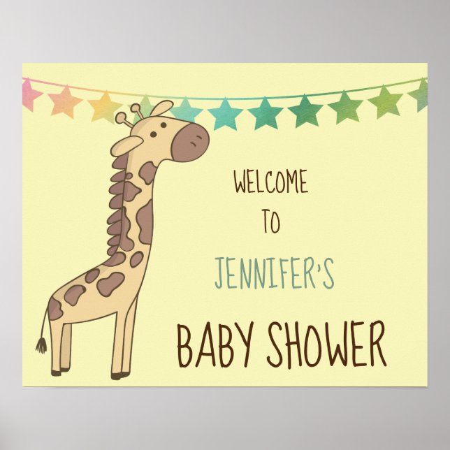 Póster Giraffe y el Rótulo Baby Shower del Personalizable (Frente)