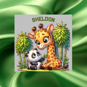 Póster Giraffe y Panda Monogramed Name  
