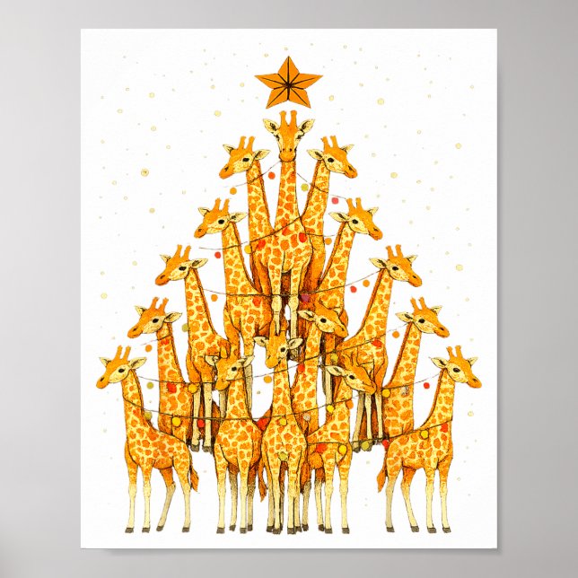 Póster Giraffes Forming Christmas Tree Lights Star Safari (Frente)